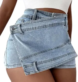 Women's Juniors Jean Shorts Stretchy Mid Waisted Denim Shorts Casual Summer Hot Compression Women High Waist