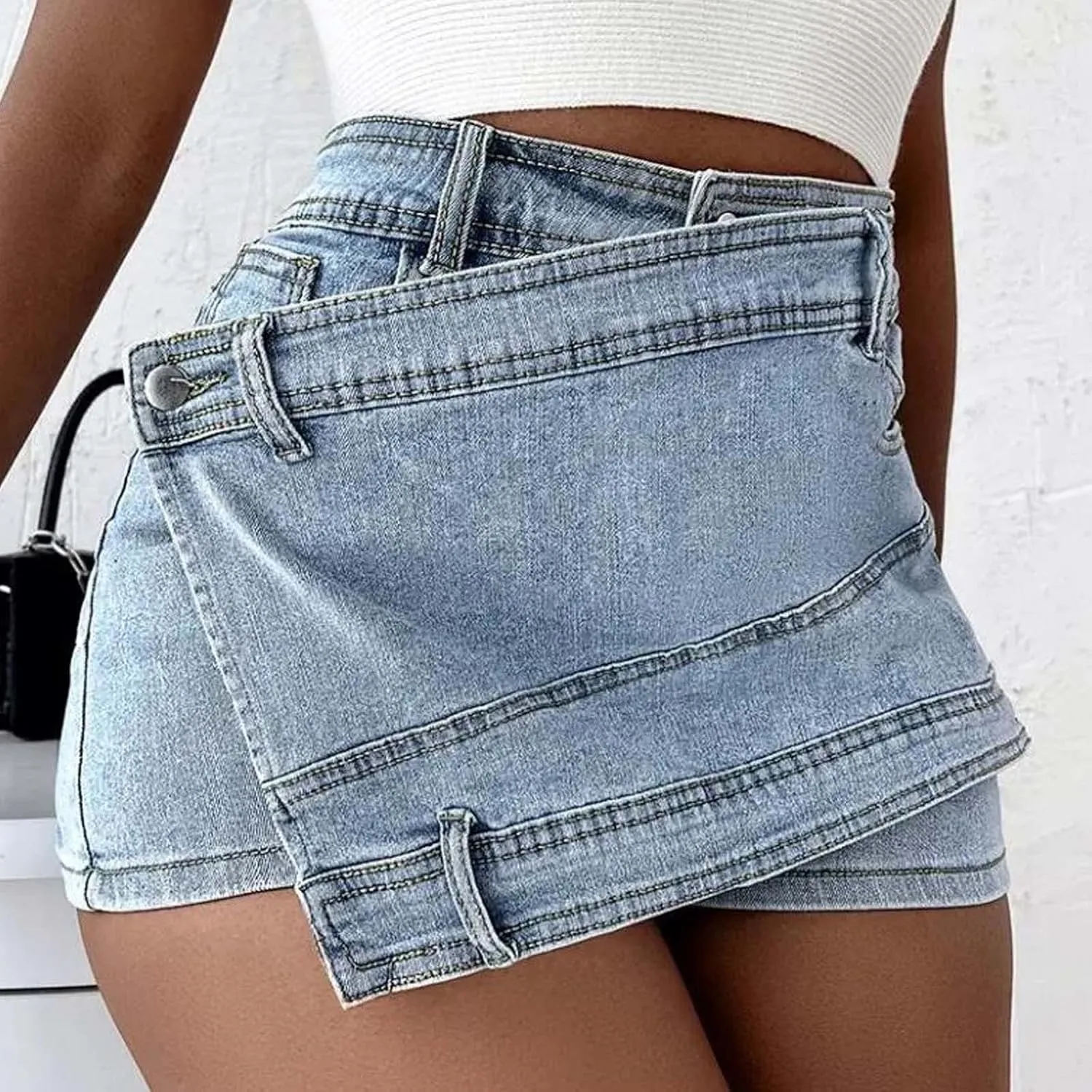 Women's Juniors Jean Shorts Stretchy Mid Waisted Denim Shorts Casual Summer Hot Compression Women High Waist