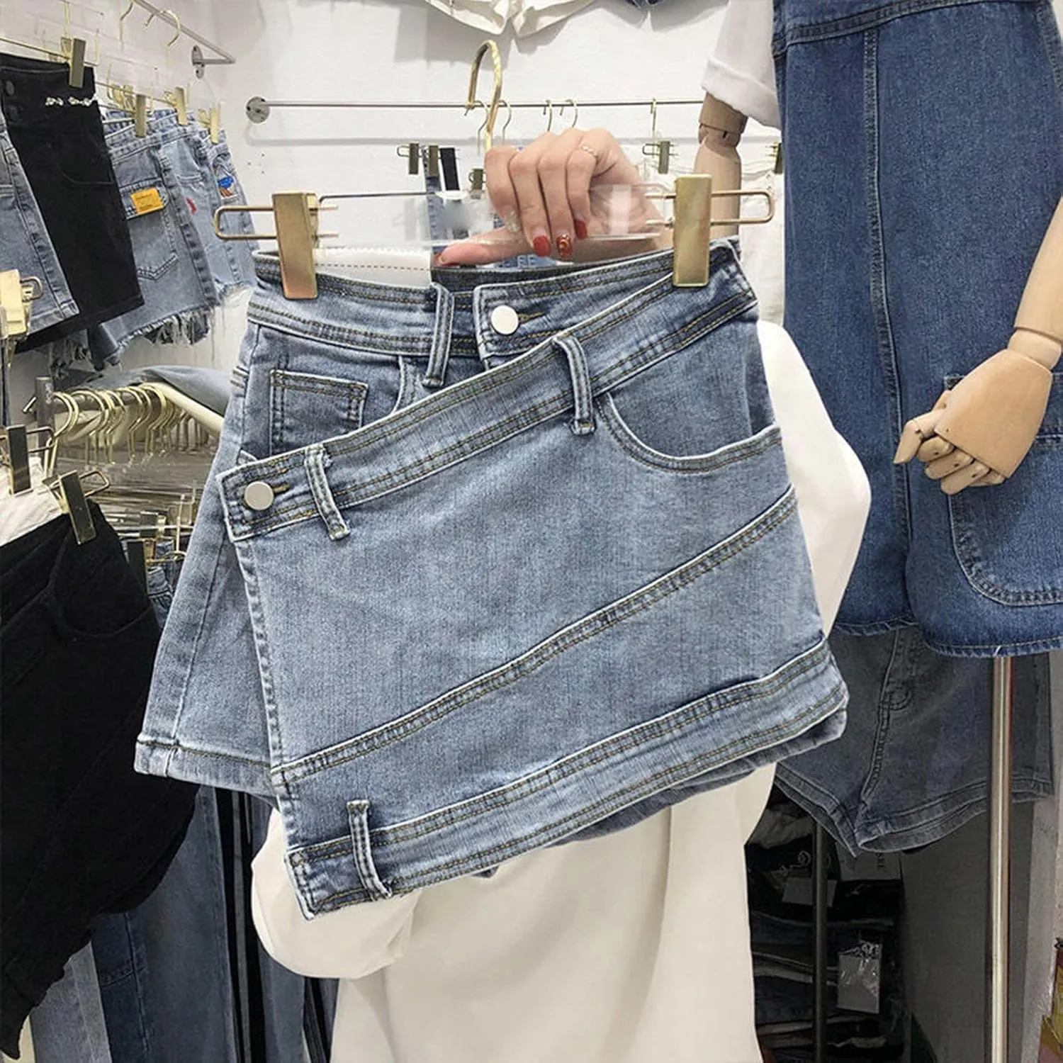 Women's Juniors Jean Shorts Stretchy Mid Waisted Denim Shorts Casual Summer Hot Compression Women High Waist
