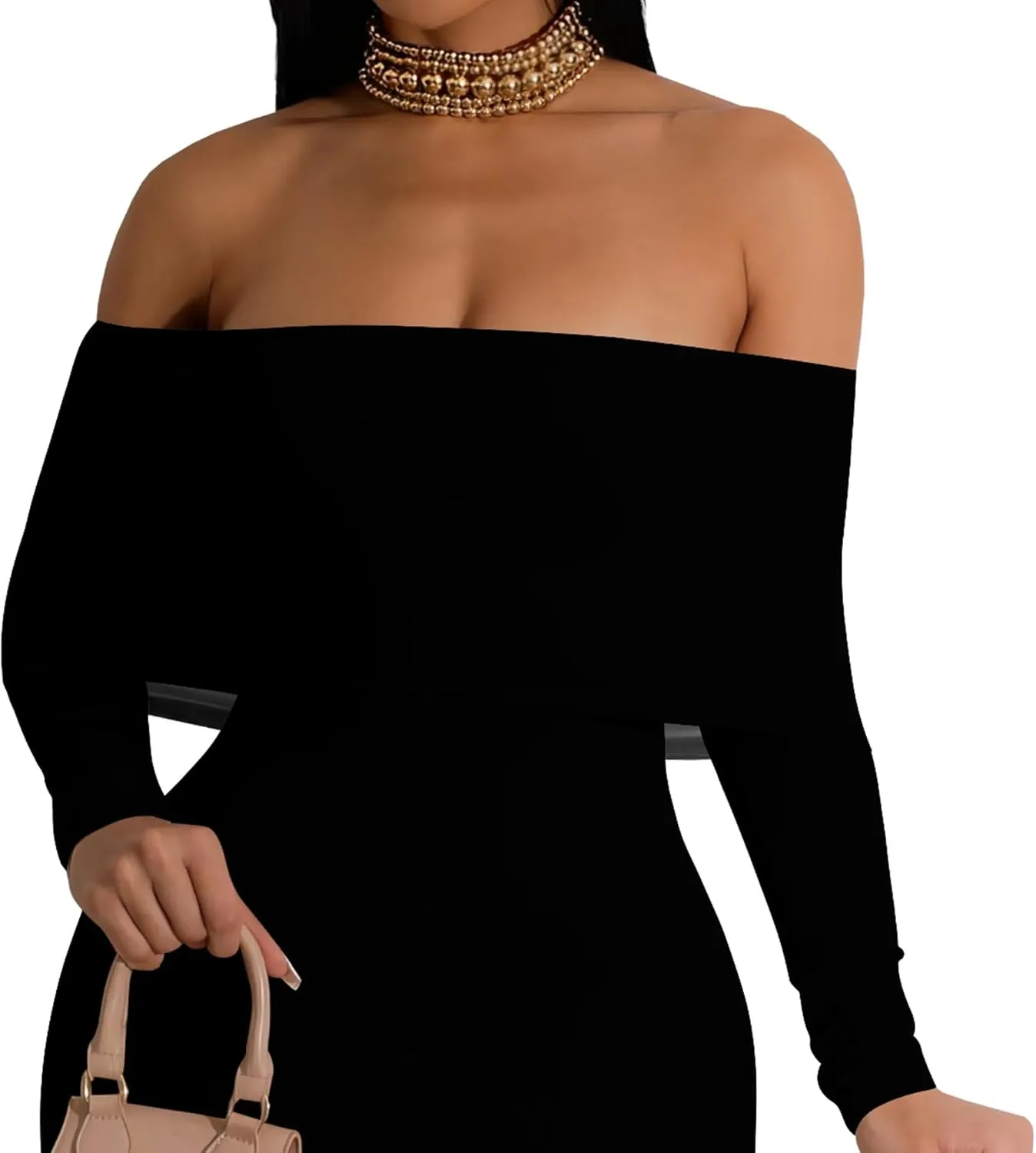 Women's Long Sleeve Evening Dress Sexy Bodycon Backless Strapless Wedding Party Cocktail Maxi Dress