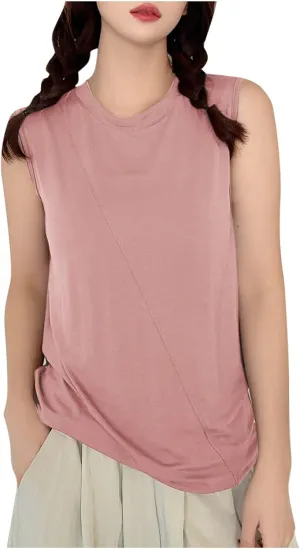 Women's Modal Sports Workout Undershirt, Summer Sleeveless Loose Crewneck Shirts Fashion Outdoor Running Athletic Tank