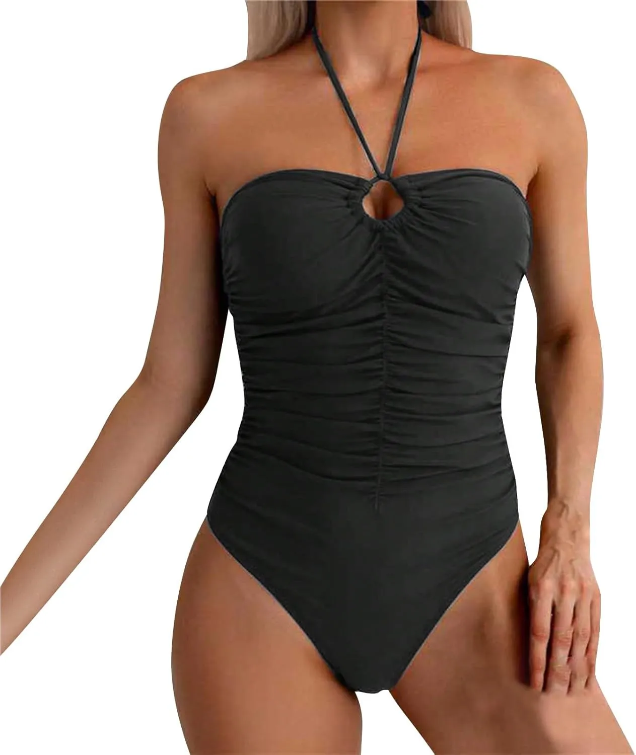 Women's One Piece Swimsuit Sexy Tummy Control Swimwear V Neck Halter Push Up Full Coverage Bathing Suits