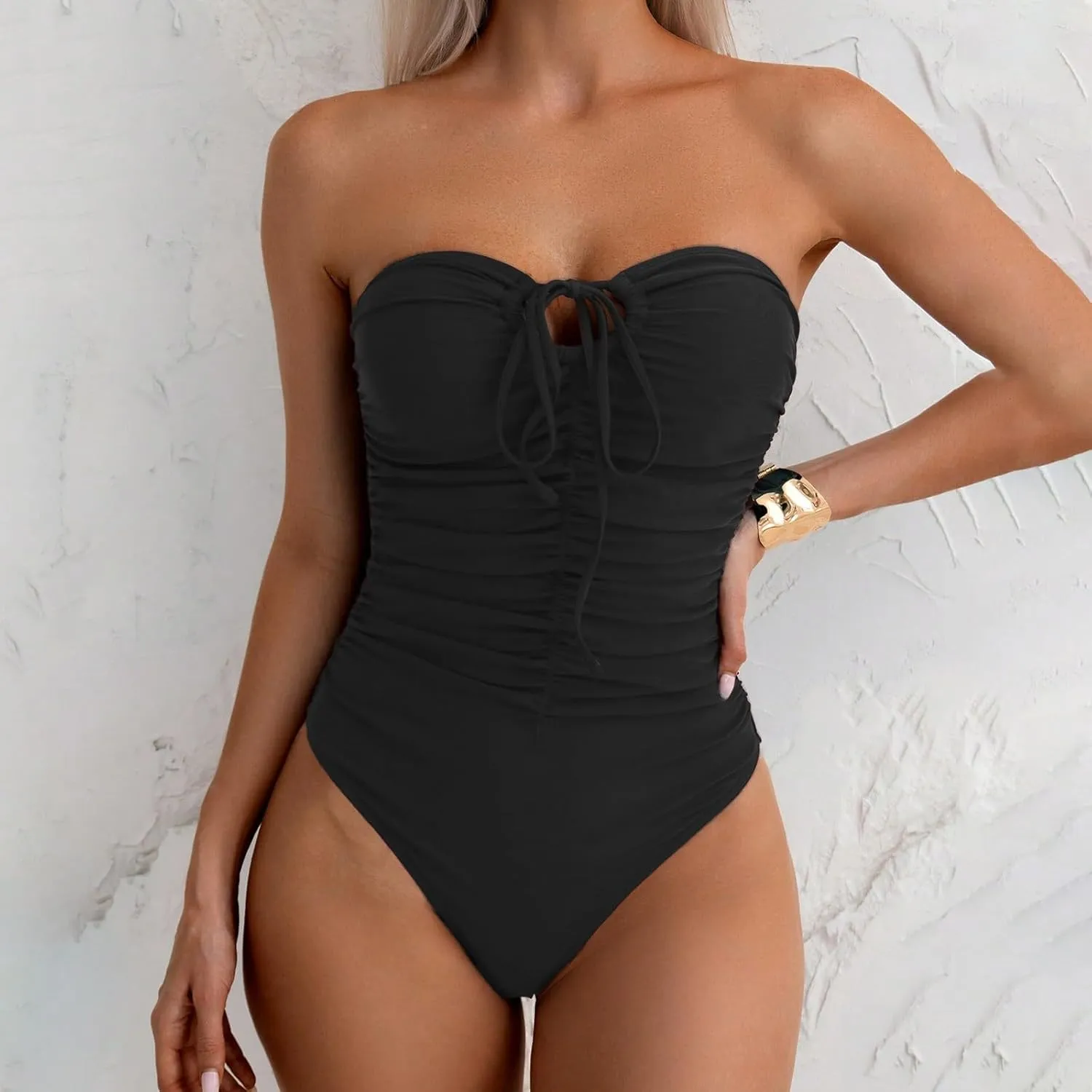 Women's One Piece Swimsuit Sexy Tummy Control Swimwear V Neck Halter Push Up Full Coverage Bathing Suits