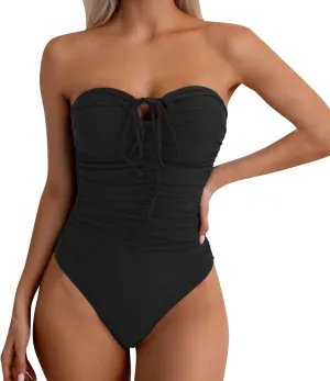 Women's One Piece Swimsuit Sexy Tummy Control Swimwear V Neck Halter Push Up Full Coverage Bathing Suits