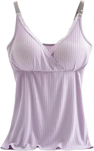 Women's Plus Size Nursing Tank Tops Maternity Breastfeeding with Padded Bra CamiShirt Sexy Tops for Pregnant