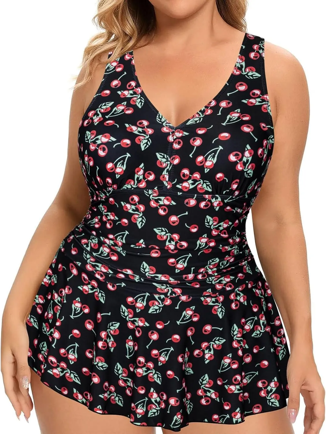 Women's Plus Size One Piece Swimsuits Tummy Control Sexy Ruched Bathing Suit Full Coverage Swimwear with Skirt 2025