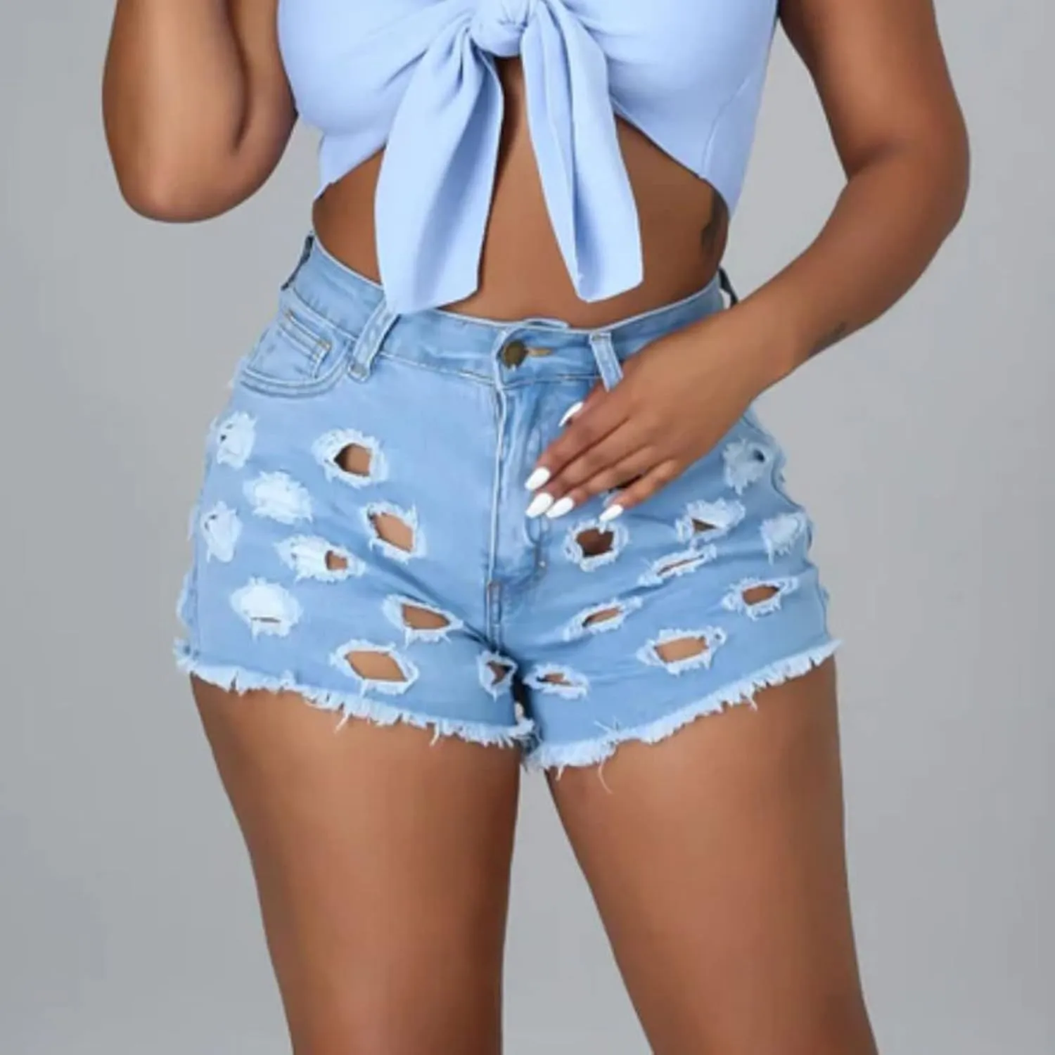 Womens Ripped Jean Shorts Trendy High Waist Frayed Raw Hem Stretch Denim Shorts Sexy Casual Summer Distressed Shorts