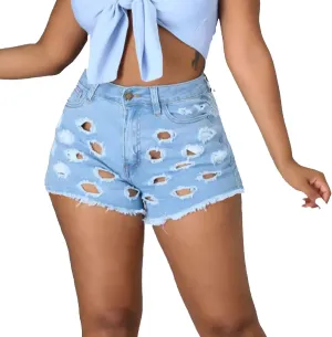 Womens Ripped Jean Shorts Trendy High Waist Frayed Raw Hem Stretch Denim Shorts Sexy Casual Summer Distressed Shorts