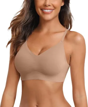 Women's Seamless Bra Wireless Push Up Support Bra Comfort Full Coverage Bra V Neck Sleep T-Shirt Everyday Bralettes