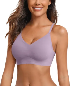 Women's Seamless Bra Wireless Push Up Support Bra Comfort Full Coverage Bra V Neck Sleep T-Shirt Everyday Bralettes