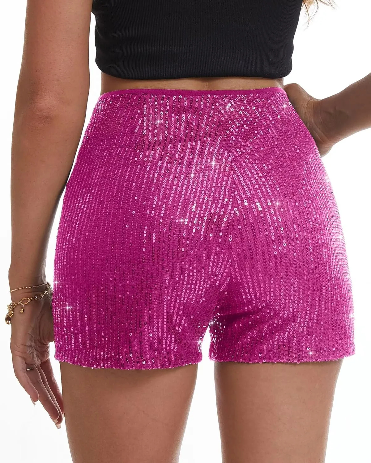 Womens Sequins Shorts A Line High Waist Elastic Sparkly Night-Out Shorts Clubwear Party Short