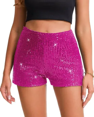 Womens Sequins Shorts A Line High Waist Elastic Sparkly Night-Out Shorts Clubwear Party Short