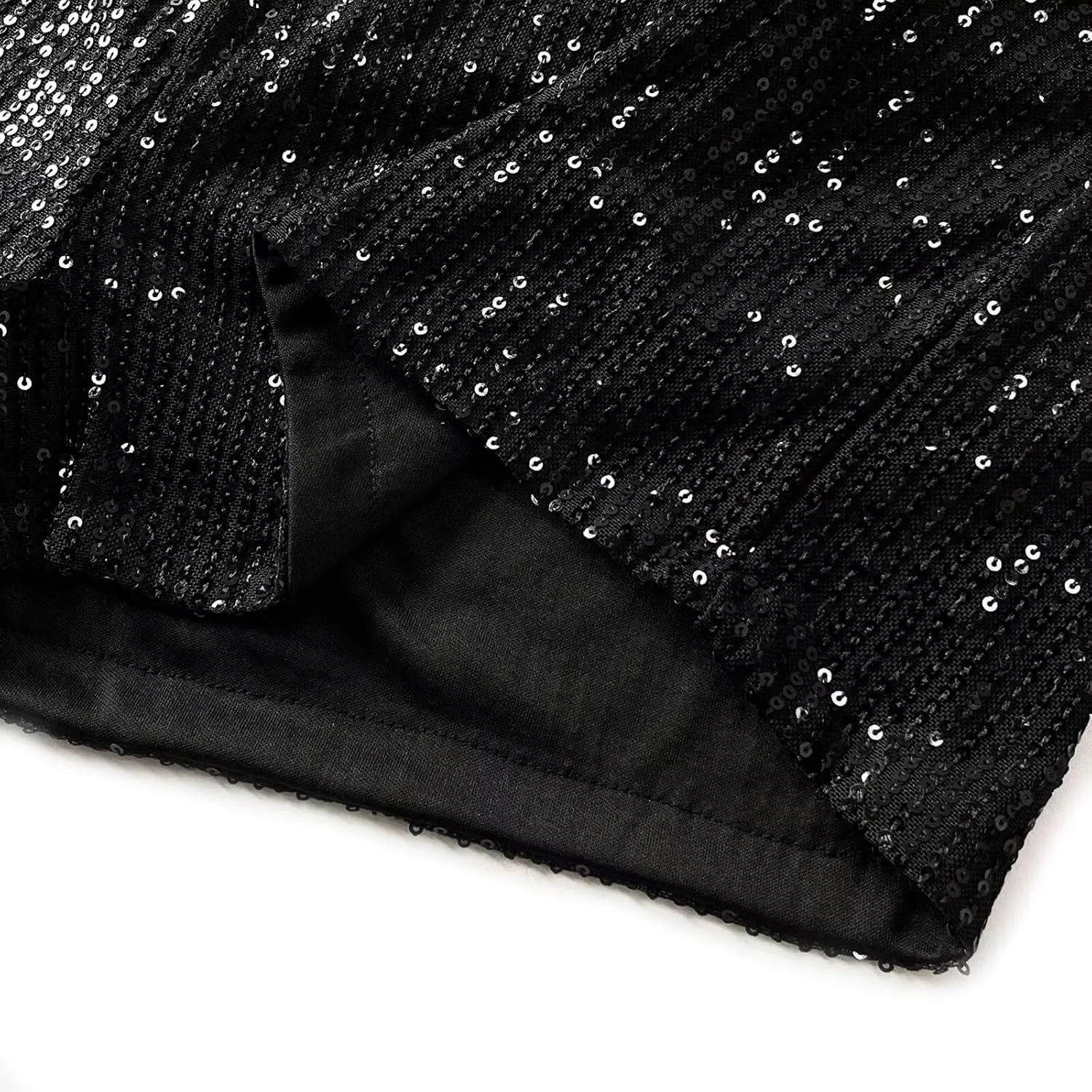 Womens Sequins Shorts A Line High Waist Elastic Sparkly Night-Out Shorts Clubwear Party Short