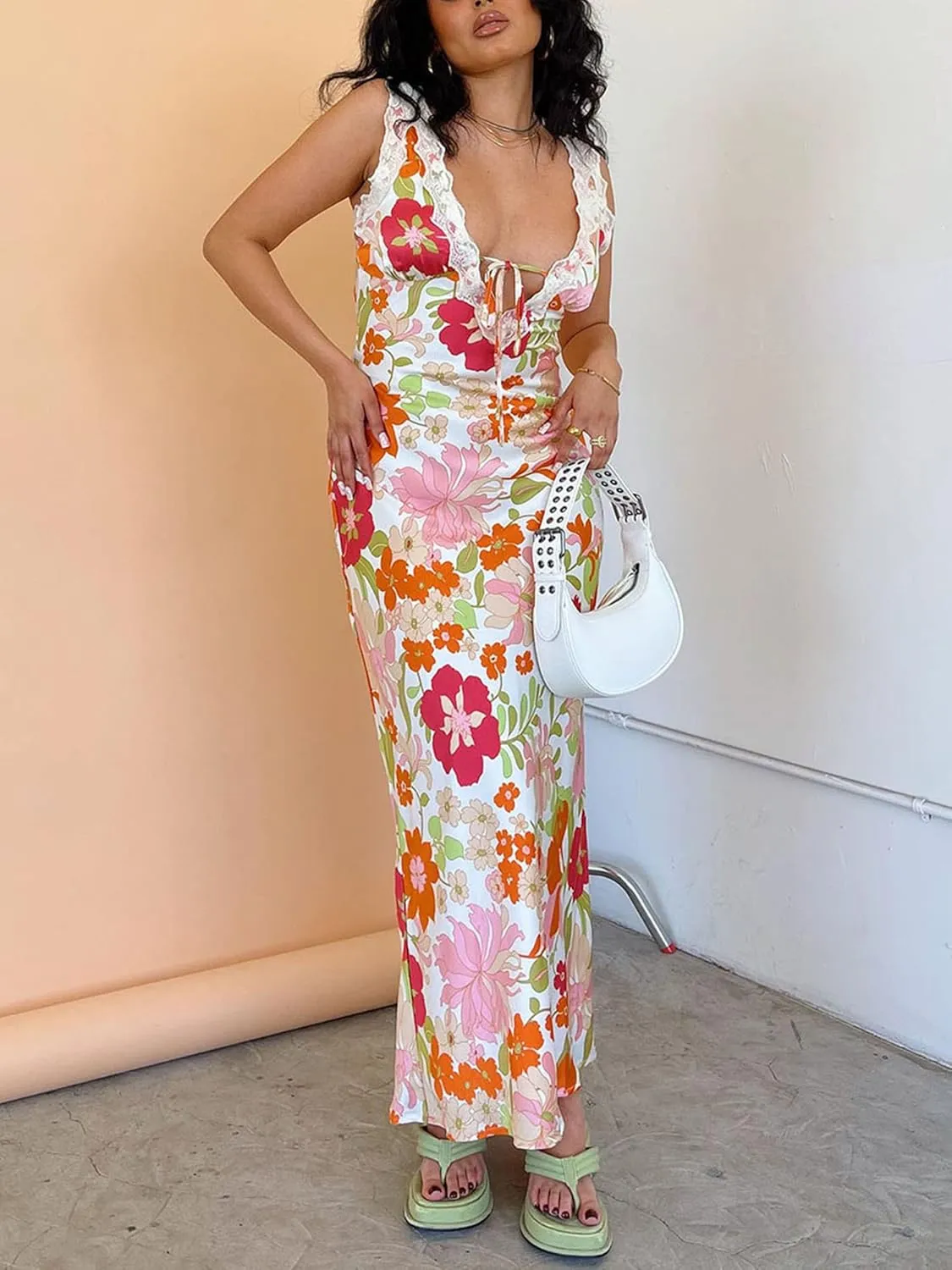 Women's Sexy Lounge Slip Long Dress Sleeveless Backless Bodycon Maxi Dresses for Cocktail Party
