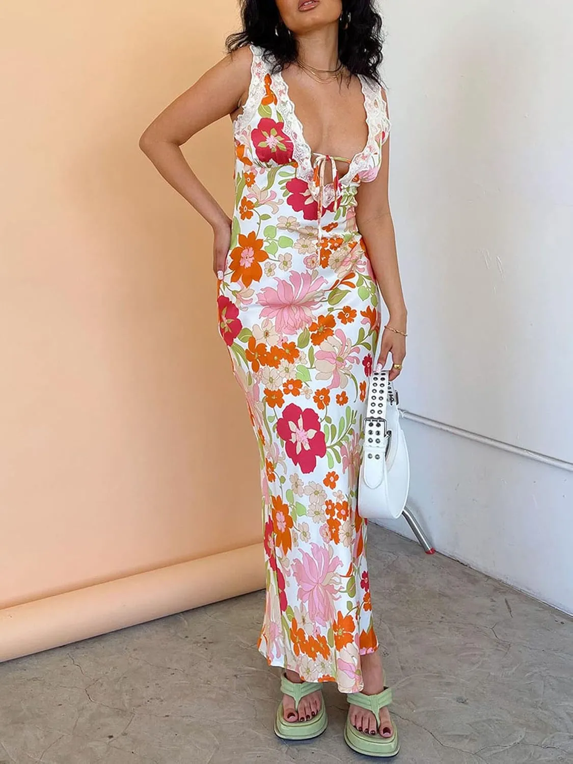Women's Sexy Lounge Slip Long Dress Sleeveless Backless Bodycon Maxi Dresses for Cocktail Party