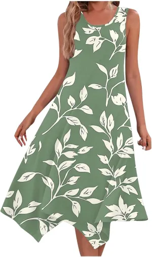 Women's Sexy Spaghetti Straps Midi Dresses Sleeveless Casual Sundress Floral Printed Flowy Beach Dress