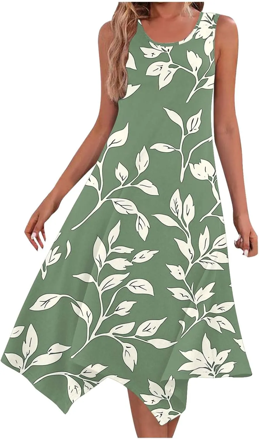 Women's Sexy Spaghetti Straps Midi Dresses Sleeveless Casual Sundress Floral Printed Flowy Beach Dress