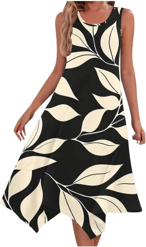 Women's Sexy Spaghetti Straps Midi Dresses Sleeveless Casual Sundress Floral Printed Flowy Beach Dress