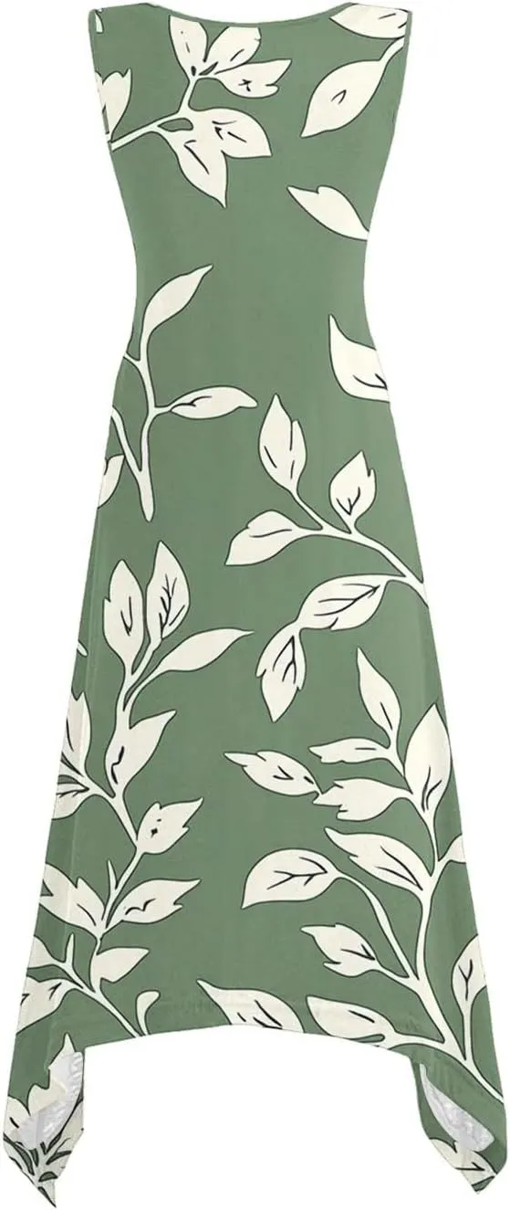 Women's Sexy Spaghetti Straps Midi Dresses Sleeveless Casual Sundress Floral Printed Flowy Beach Dress