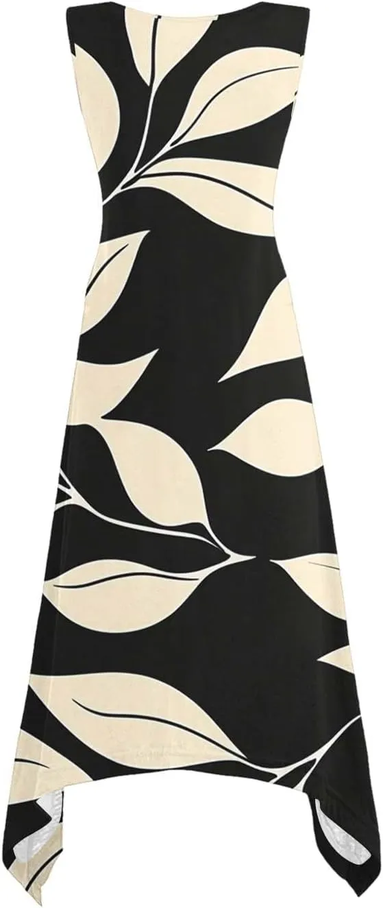 Women's Sexy Spaghetti Straps Midi Dresses Sleeveless Casual Sundress Floral Printed Flowy Beach Dress
