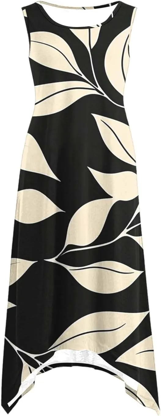 Women's Sexy Spaghetti Straps Midi Dresses Sleeveless Casual Sundress Floral Printed Flowy Beach Dress