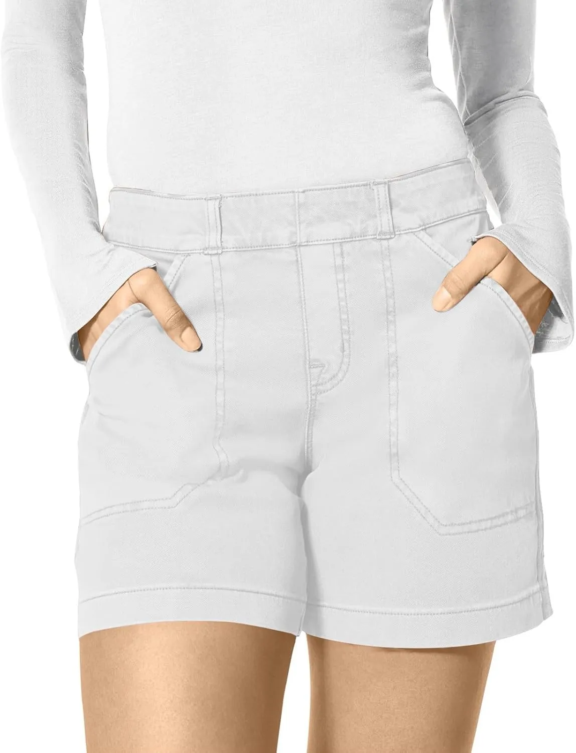 Womens Stretch Twill Shorts Casual High Waisted Stretchy Jean Shorts Loose Chino Denim Bermuda Shorts with Pockets