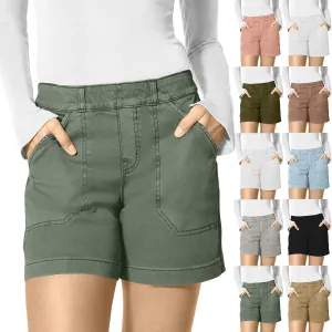 Womens Stretch Twill Shorts Casual High Waisted Stretchy Jean Shorts Loose Chino Denim Bermuda Shorts with Pockets
