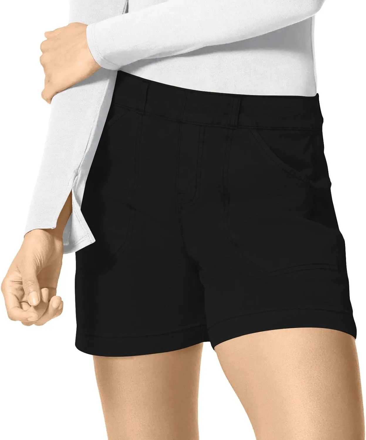 Womens Stretch Twill Shorts Casual High Waisted Stretchy Jean Shorts Loose Chino Denim Bermuda Shorts with Pockets
