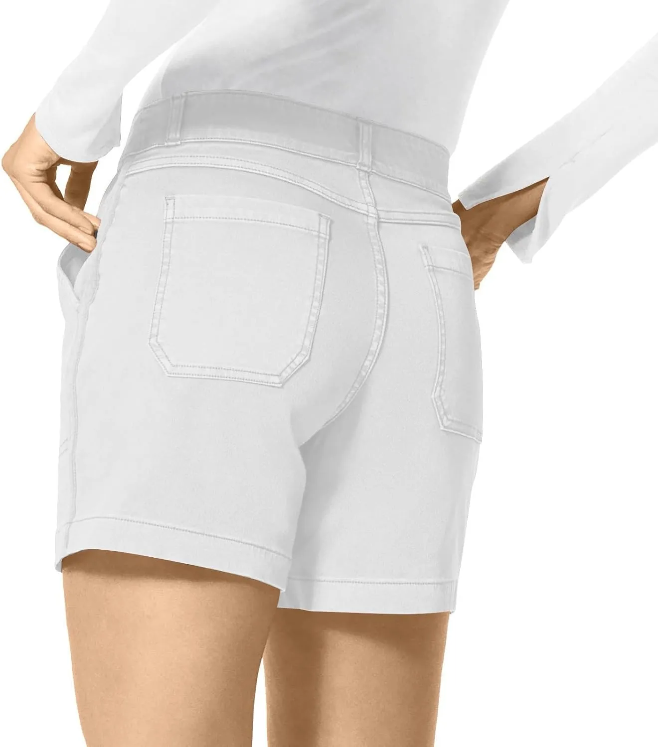 Womens Stretch Twill Shorts Casual High Waisted Stretchy Jean Shorts Loose Chino Denim Bermuda Shorts with Pockets