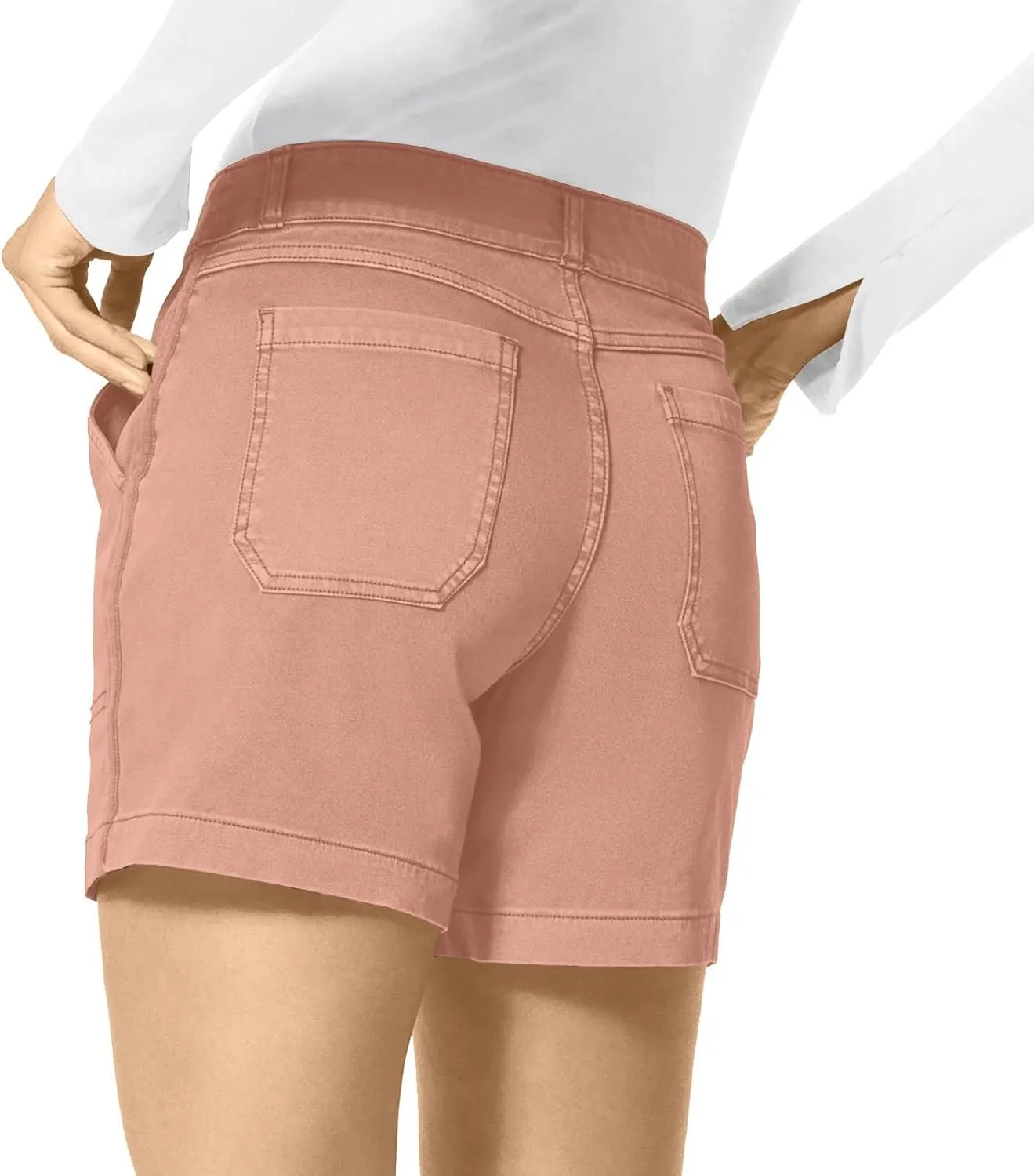 Womens Stretch Twill Shorts Casual High Waisted Stretchy Jean Shorts Loose Chino Denim Bermuda Shorts with Pockets