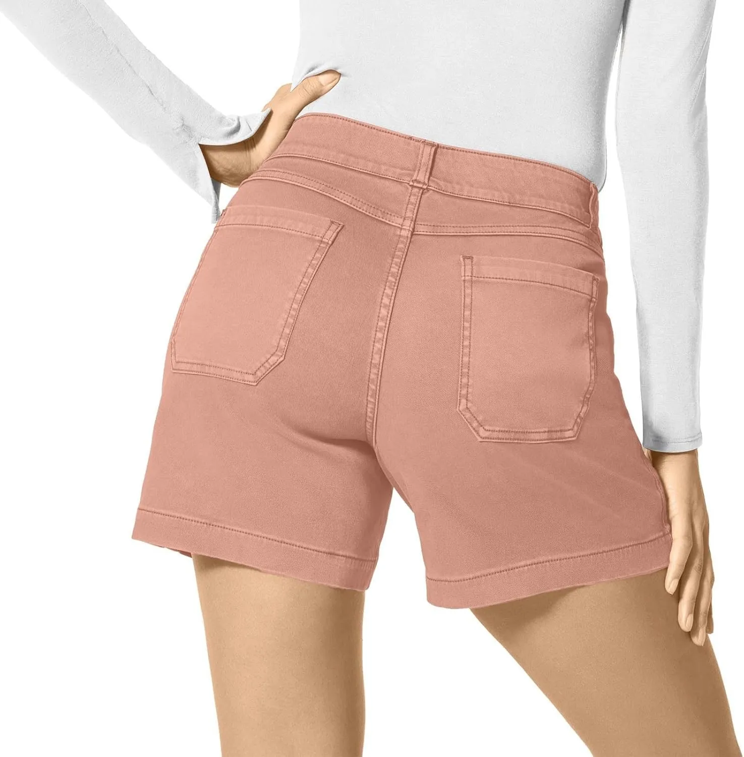 Womens Stretch Twill Shorts Casual High Waisted Stretchy Jean Shorts Loose Chino Denim Bermuda Shorts with Pockets