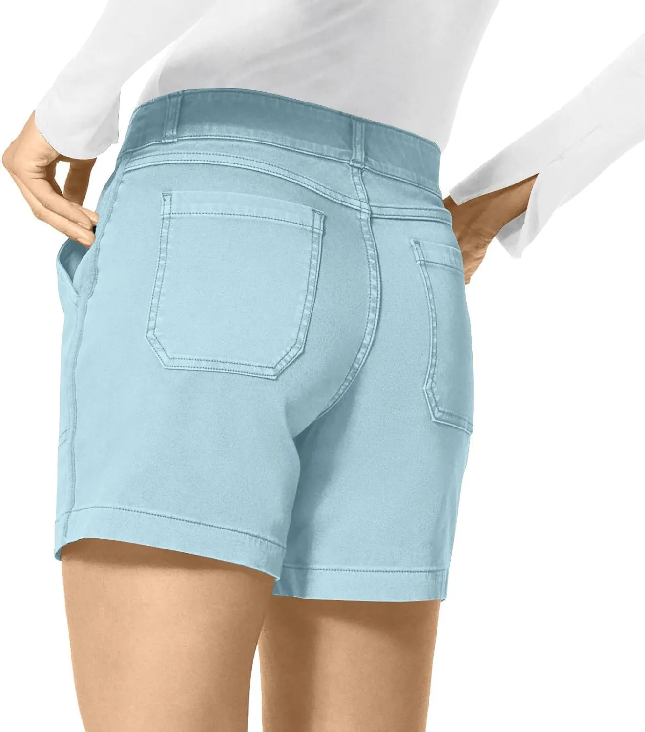 Womens Stretch Twill Shorts Casual High Waisted Stretchy Jean Shorts Loose Chino Denim Bermuda Shorts with Pockets