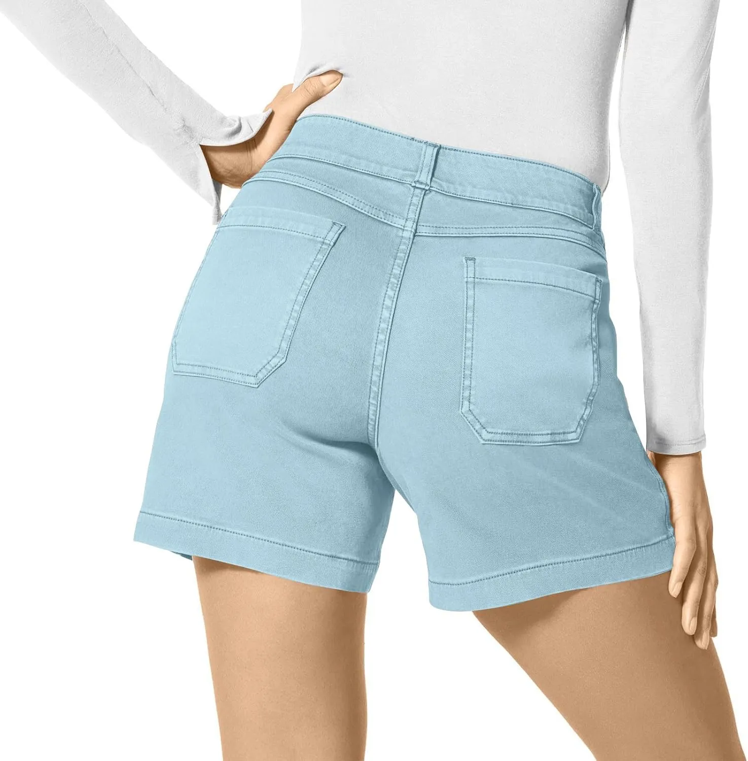 Womens Stretch Twill Shorts Casual High Waisted Stretchy Jean Shorts Loose Chino Denim Bermuda Shorts with Pockets
