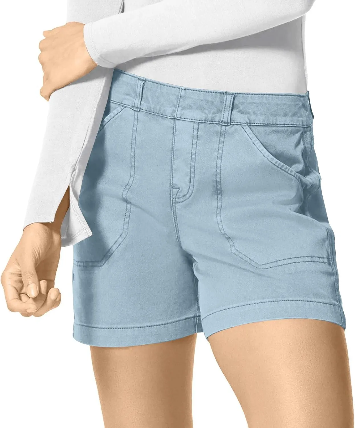 Womens Stretch Twill Shorts Casual High Waisted Stretchy Jean Shorts Loose Chino Denim Bermuda Shorts with Pockets