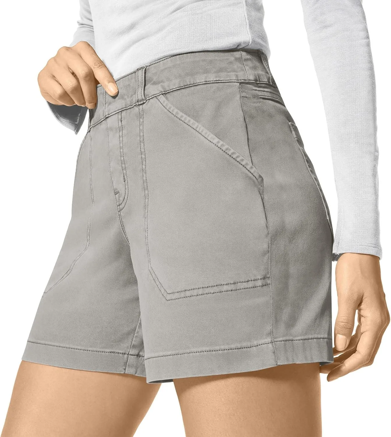Womens Stretch Twill Shorts Summer Casual Elastic Waist Stretchy Jean Shorts Pull On Chino Denim Shorts with Pockets