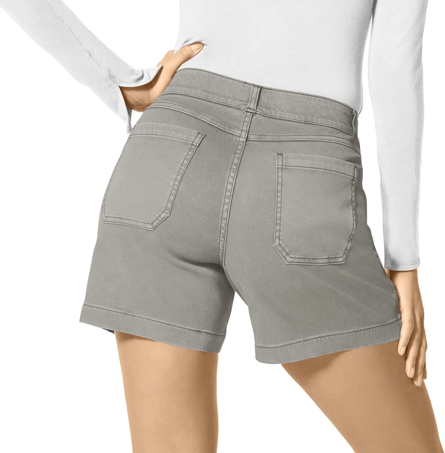 Womens Stretch Twill Shorts Summer Casual Elastic Waist Stretchy Jean Shorts Pull On Chino Denim Shorts with Pockets