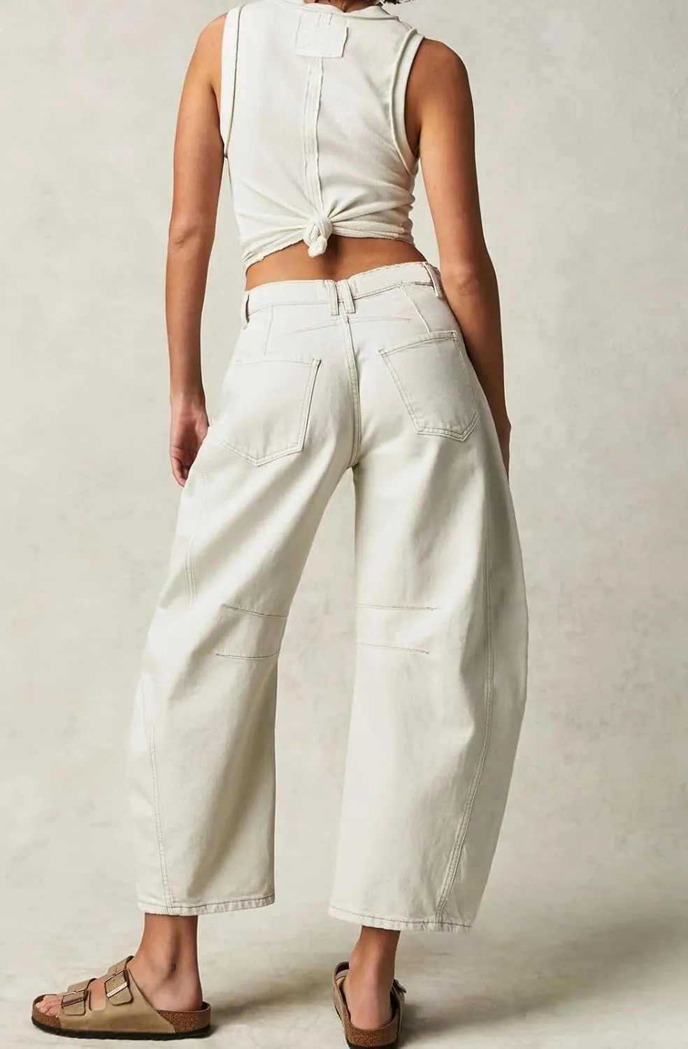 Womens Stretchy Mid Rise Barrel Jeans Vintage Loose Wide Leg Cropped Denim Pants Y2k Baggy Boyfriend Jeans