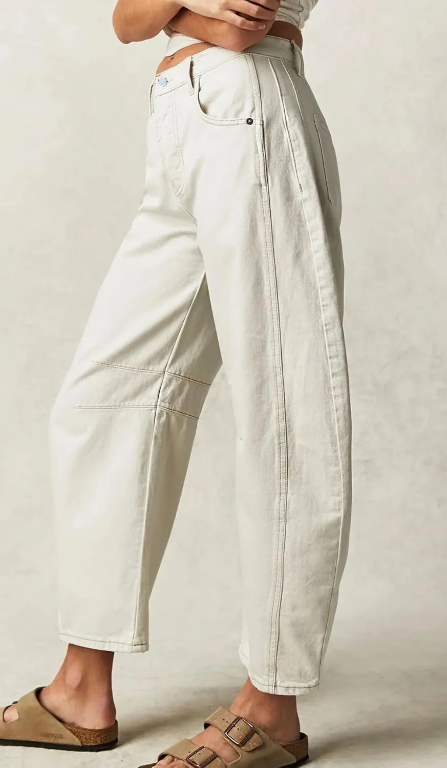 Womens Stretchy Mid Rise Barrel Jeans Vintage Loose Wide Leg Cropped Denim Pants Y2k Baggy Boyfriend Jeans