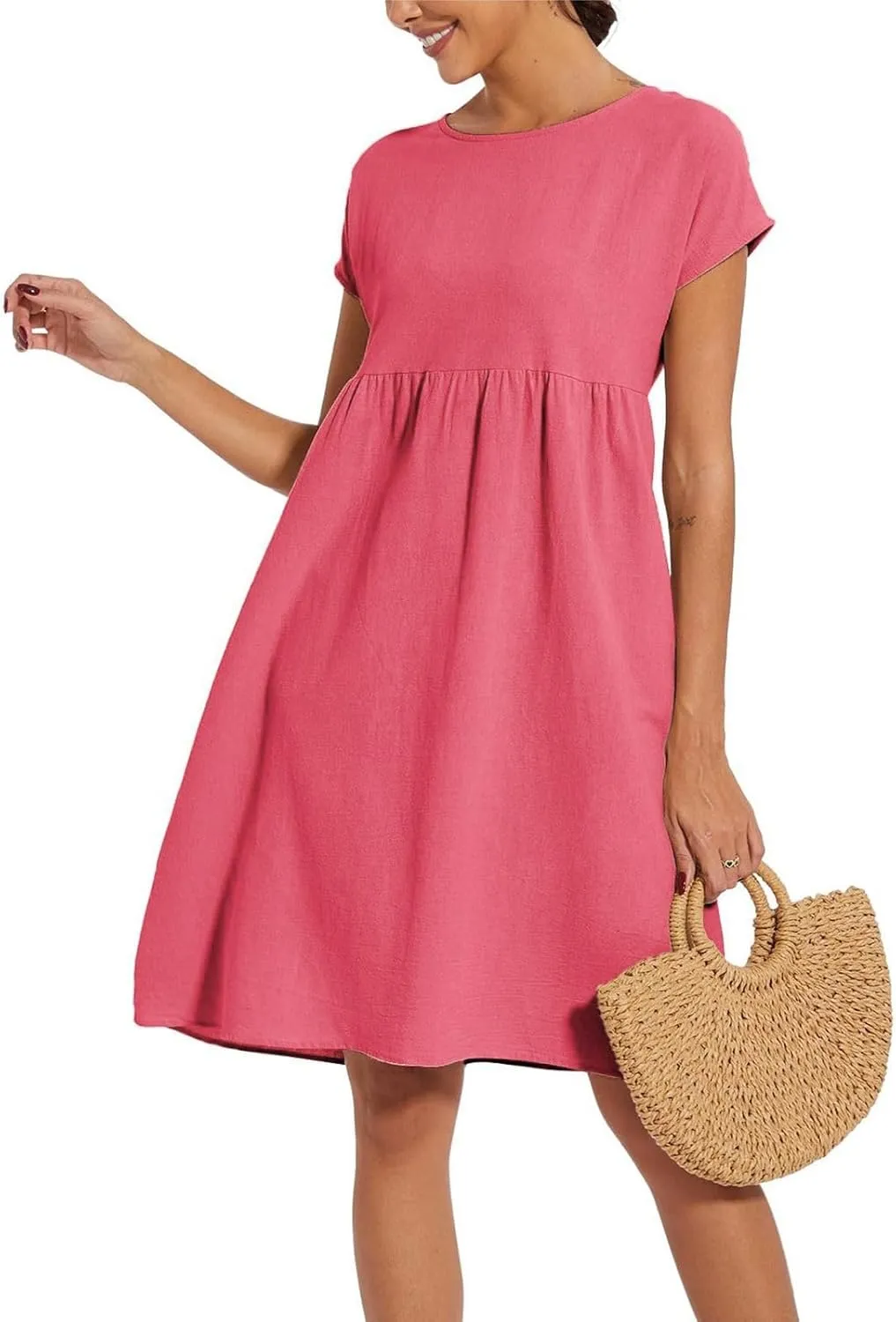 Women's Summer A-Line Dress Plus Size Crew Neck Casual Comfy Cotton Short Sleeve Dresses with Pockets Vacation Outfits