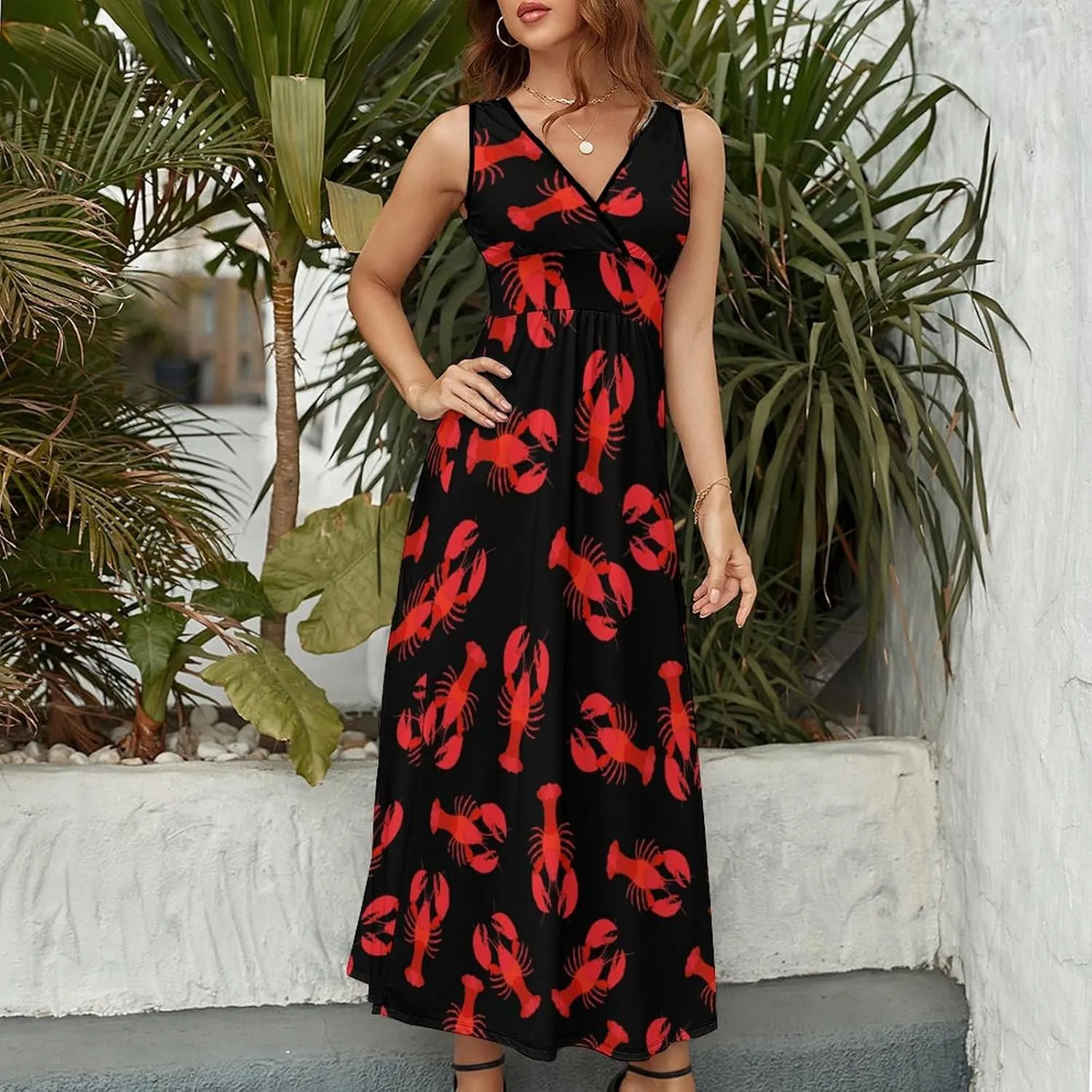 Women's Summer Casual Wrap Dress Sleeveless Flared Midi Dress