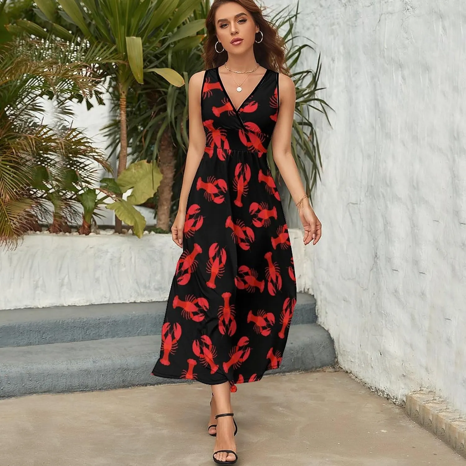 Women's Summer Casual Wrap Dress Sleeveless Flared Midi Dress