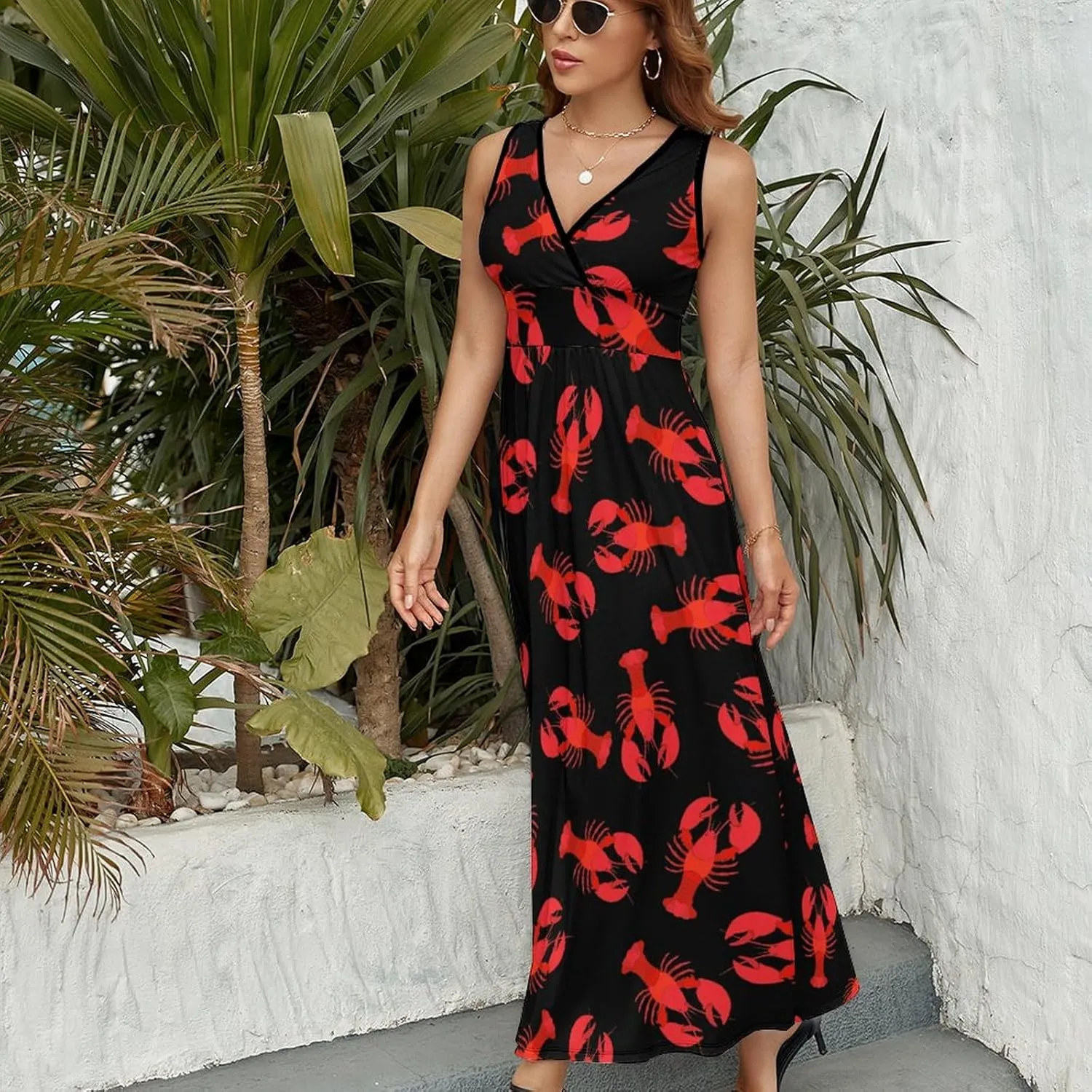 Women's Summer Casual Wrap Dress Sleeveless Flared Midi Dress