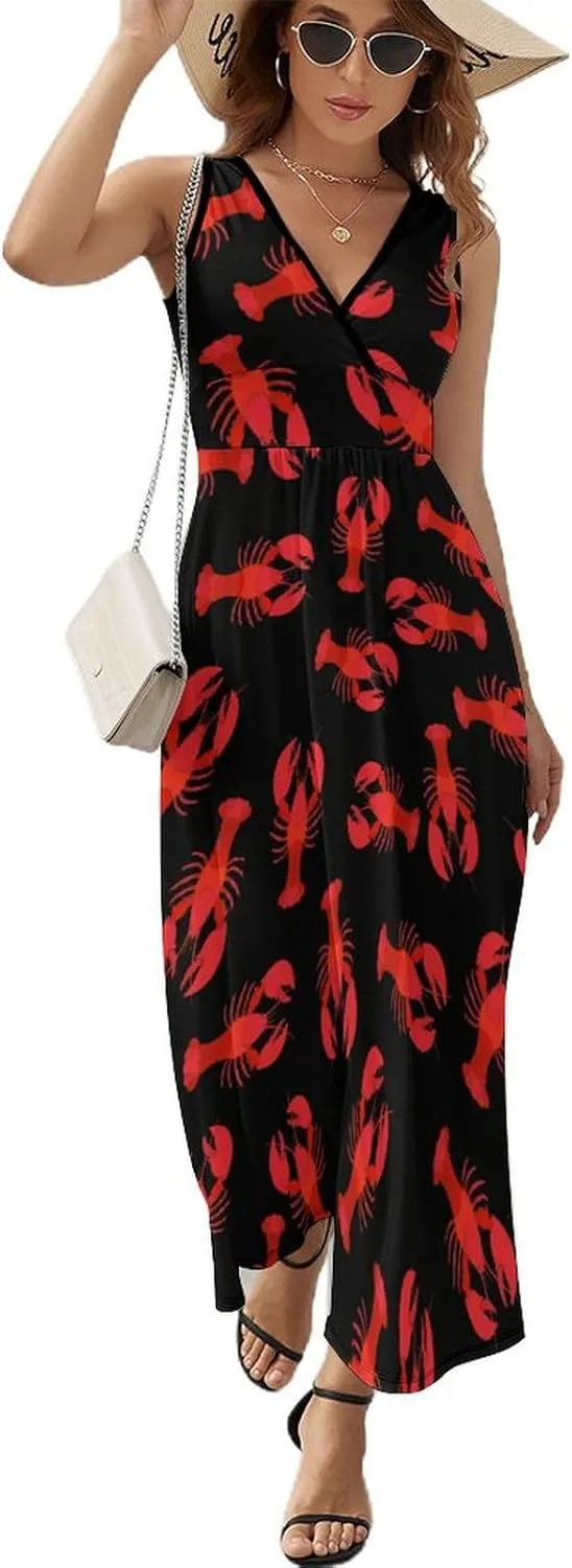 Women's Summer Casual Wrap Dress Sleeveless Flared Midi Dress