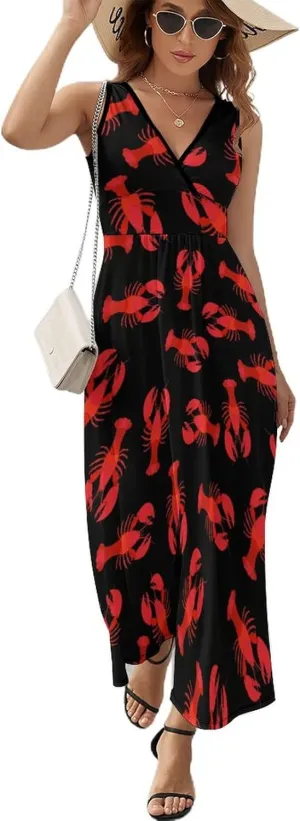Women's Summer Casual Wrap Dress Sleeveless Flared Midi Dress