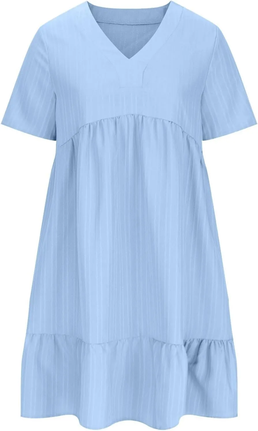 Womens Summer Dress V Neck Short Sleeve Ruffle Hem Tiered Flowy Swing Midi Dresses 2025 Beach Vacation Sundress Outfits