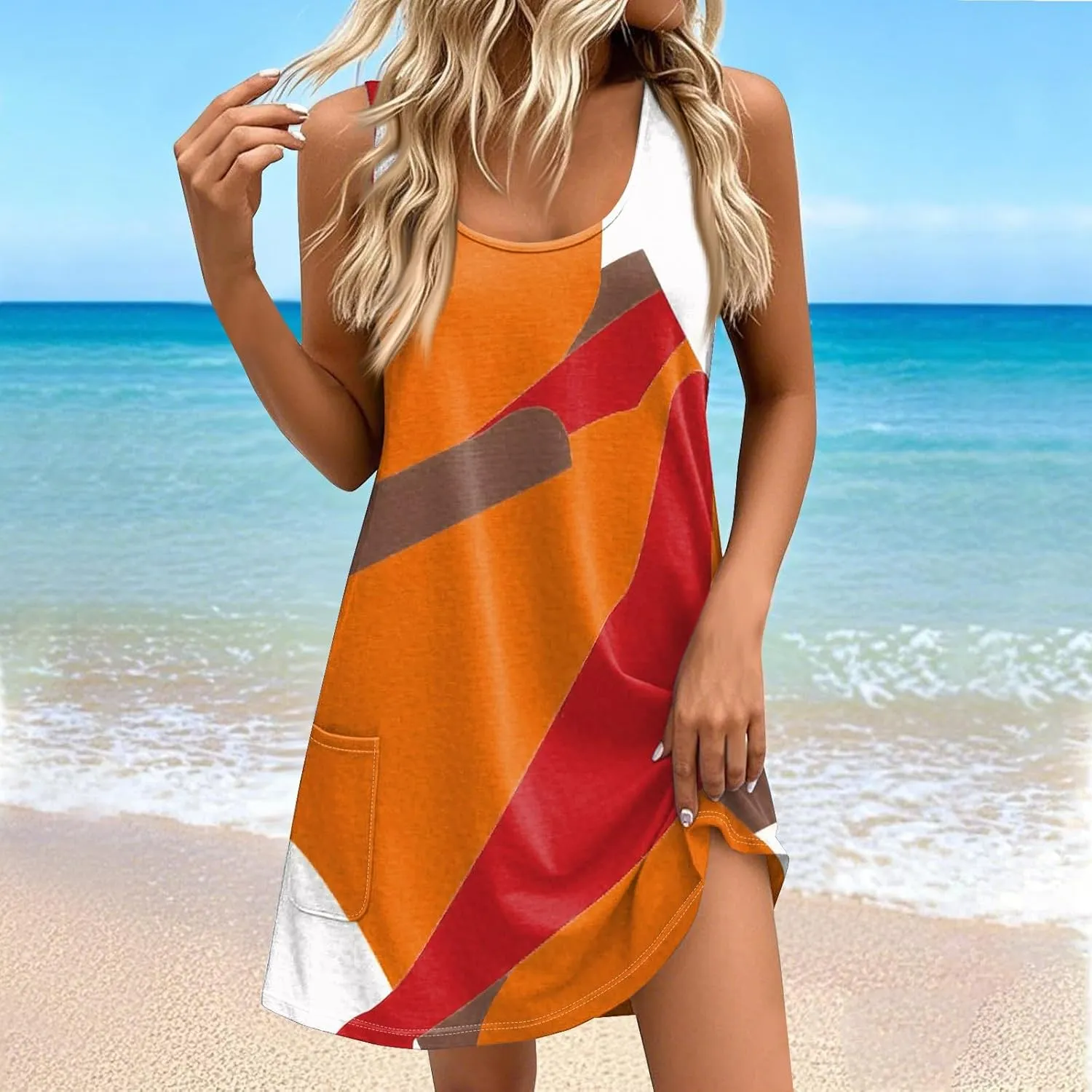 Women's Summer Dresses 2025 Beach Casual Sleeveless Floral Print Tank Dress V Neck Loose Sundress with Pocket S-3XL