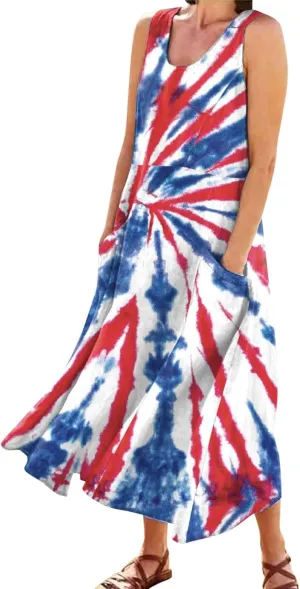 Women's Summer Dresses 2025 Beach Casual Sleeveless Tank Dress Beach Boho Travel Sling Dresses Sleepwear with Pocket