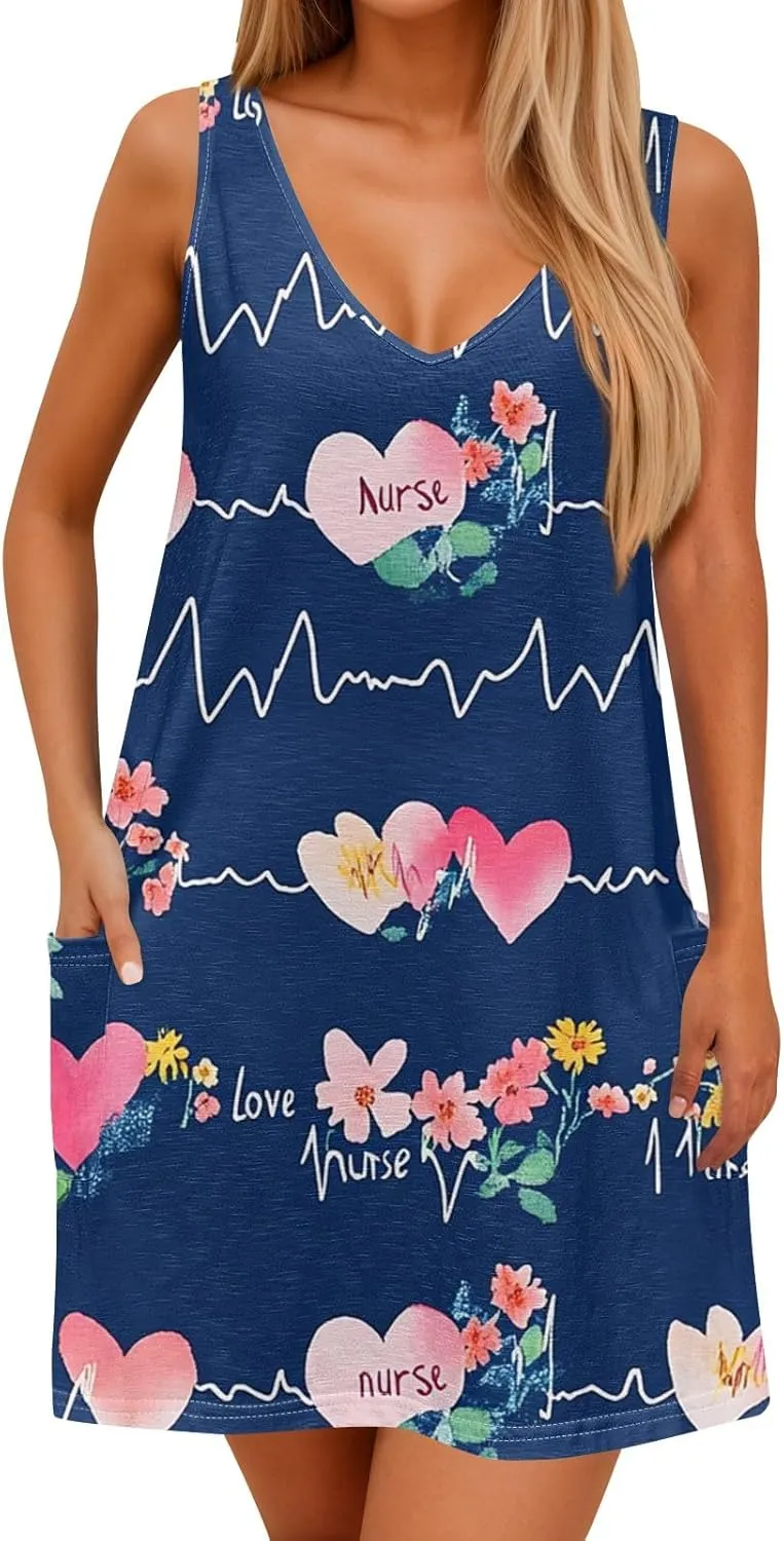 Women's Summer Dresses V Neck Casual Sundress 2025 Beach Swimsuit Coverup Vacation Sleeveless Dress with Pocket