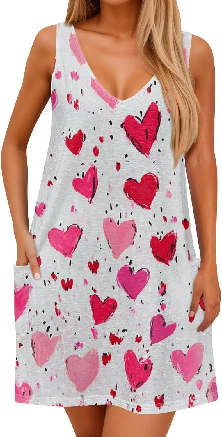 Women's Summer Dresses V Neck Casual Sundress 2025 Beach Swimsuit Coverup Vacation Sleeveless Dress with Pocket