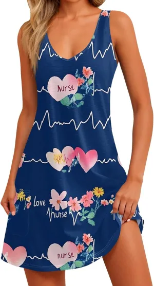 Women's Summer Dresses V Neck Casual Sundress 2025 Beach Swimsuit Coverup Vacation Sleeveless Dress with Pocket